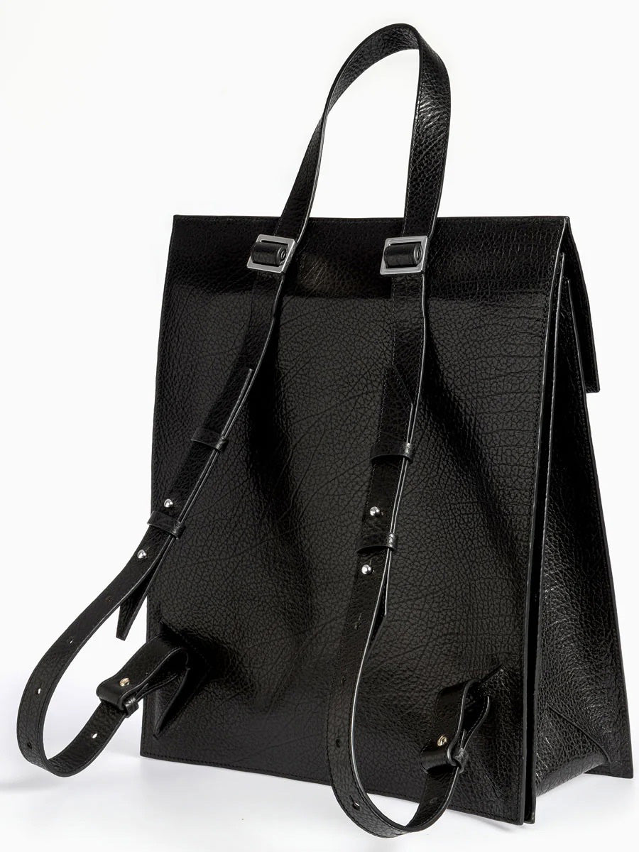 Merryl Tielman Claudie Black Pebbled backpack rear angled view