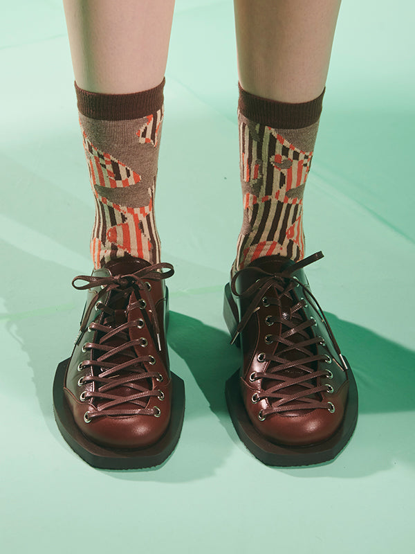 Henrik Vibskov - Handsome Hands Socks Femme in Brown Orange Handsome Grid