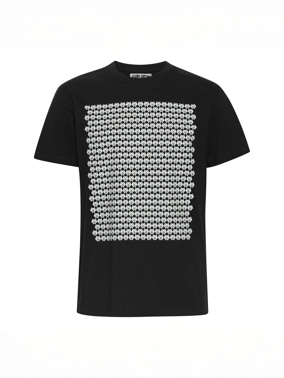 Henrik Vibskov Pig Graduation Tee in Black with short sleeves, round neck and large white archival front graphic.