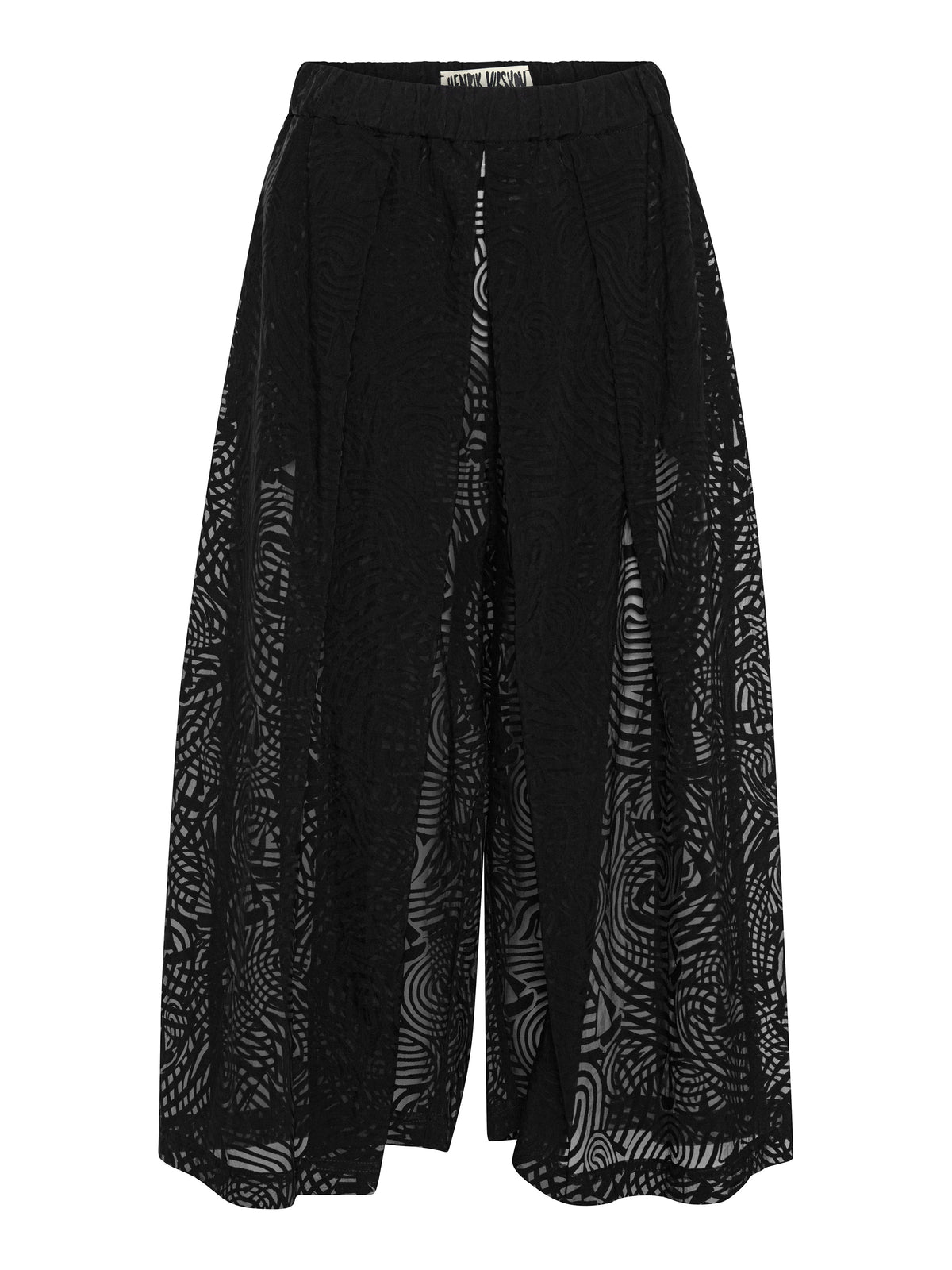 Henrik Vibskov Tommy Pants in Dark Stormy Sea with wide leg fit, semi sheer abstract pattern, pleats and layered panel construction. ID: ARCHIVE-F501