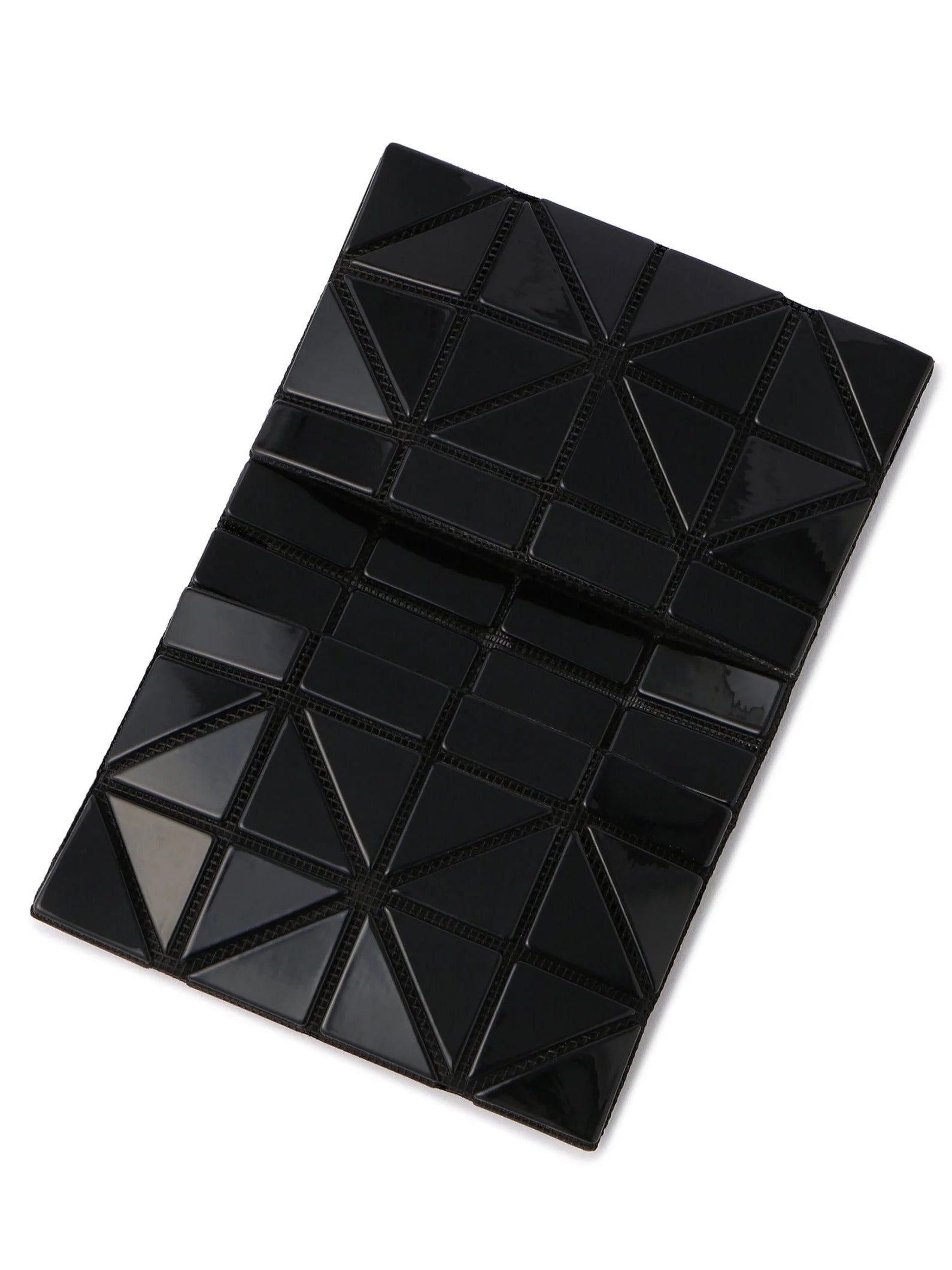 Bao Bao Issey Miyake August AW26 Card Case in Black, open view showing bi-fold interior and two card pockets