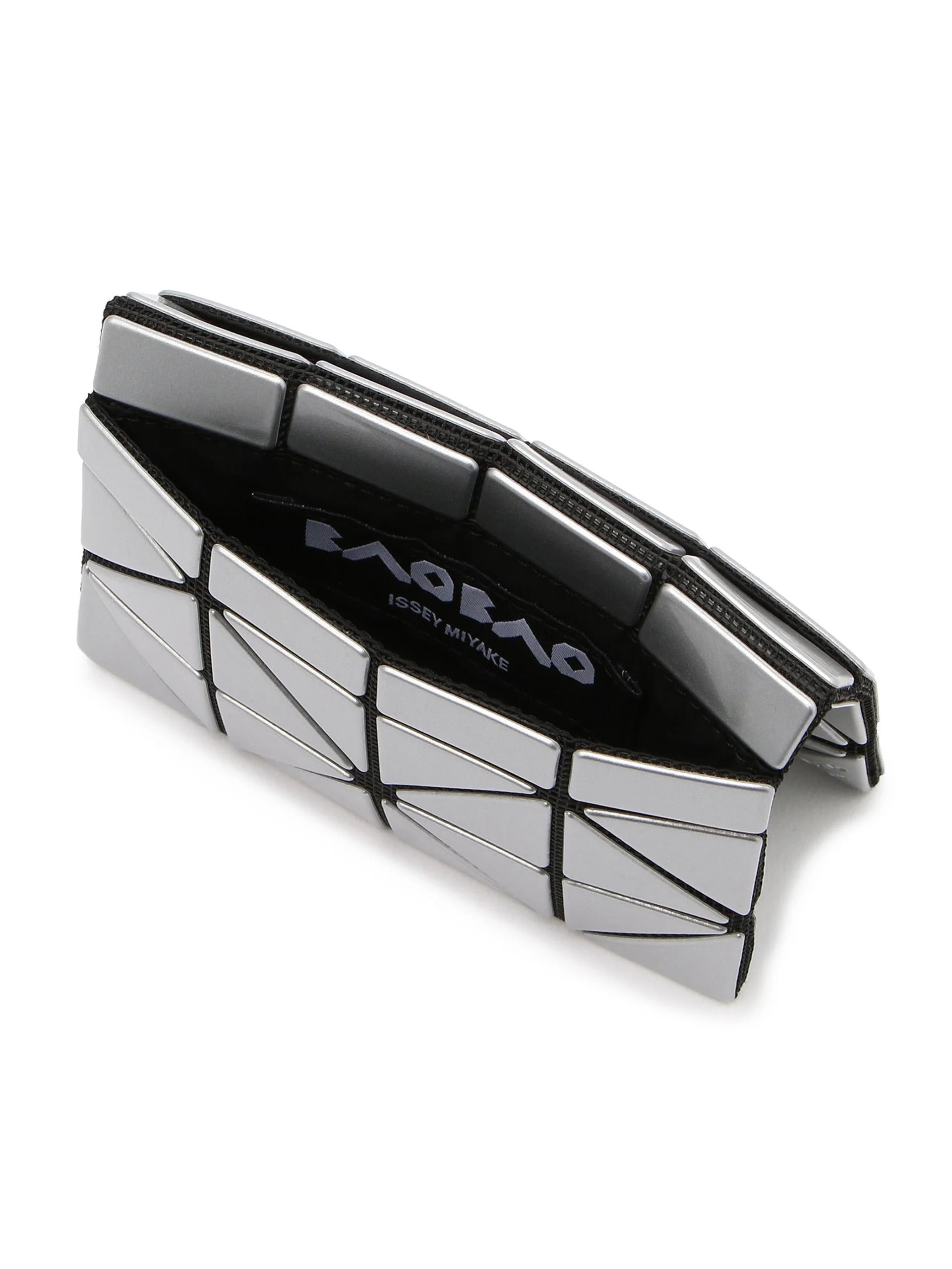 Bao Bao Issey Miyake August AW26 Card Case in Silver, back view with geometric panel construction