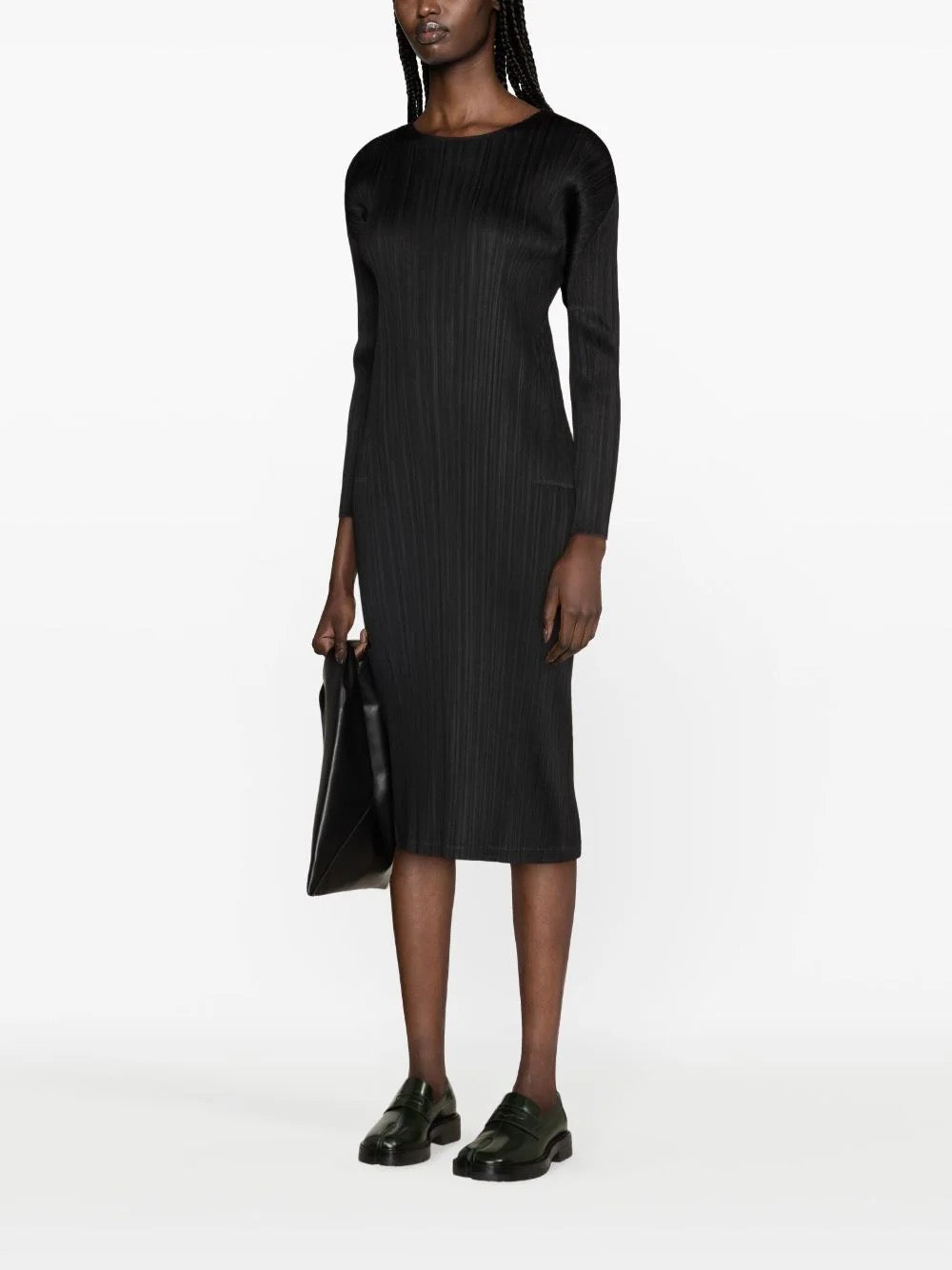 Issey Miyake Pleats Please - long sleeve dress in black - 2