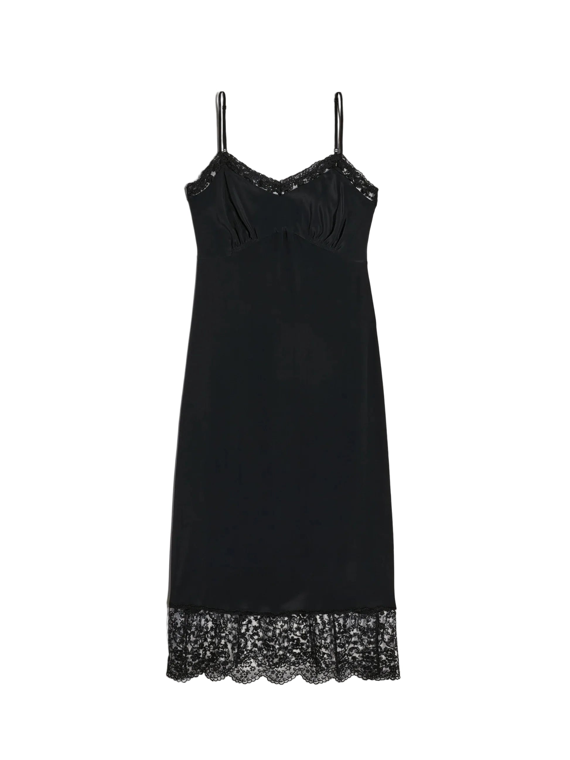 Simone Rocha Lace Trim Slip Dress in Black with floral embroidered lace trim