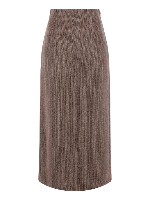 Maison Margiela Midi Skirt in Beige with herringbone weave and straight midi-length silhouette.