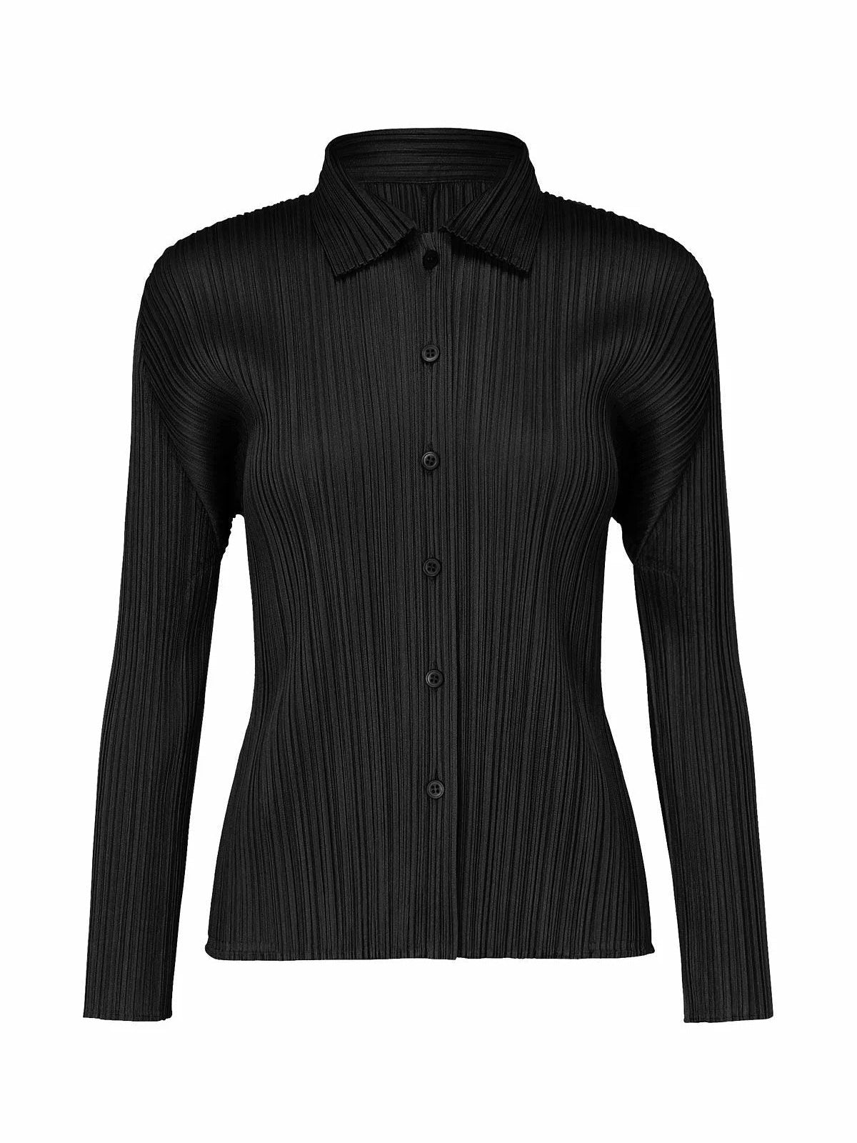 Pleats Please Issey Miyake March SS26 Basic Button Shirt in Black front view