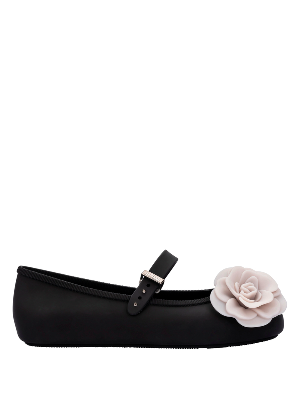 Black ballerina with beige rose detail from Melissa