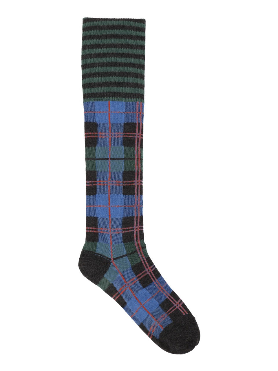 Ribbit Knee Sock in Green Blue Dashed Checks by Henrik Vibskov
