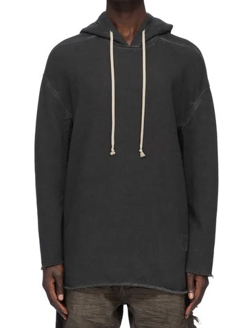 Rick Owens DRKSHDW Peter Hoodie in Faded Black worn on model, showing the oversized fit, dropped shoulders and contrasting hood drawcords.