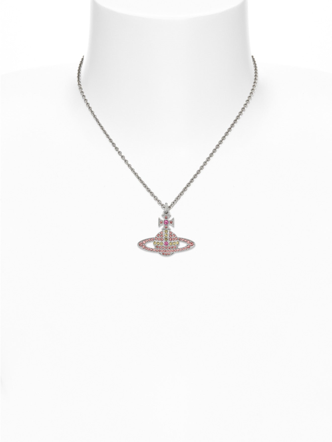 Platinum orb-shaped pendant with rose coloured jewels from Vivienne Westwood
