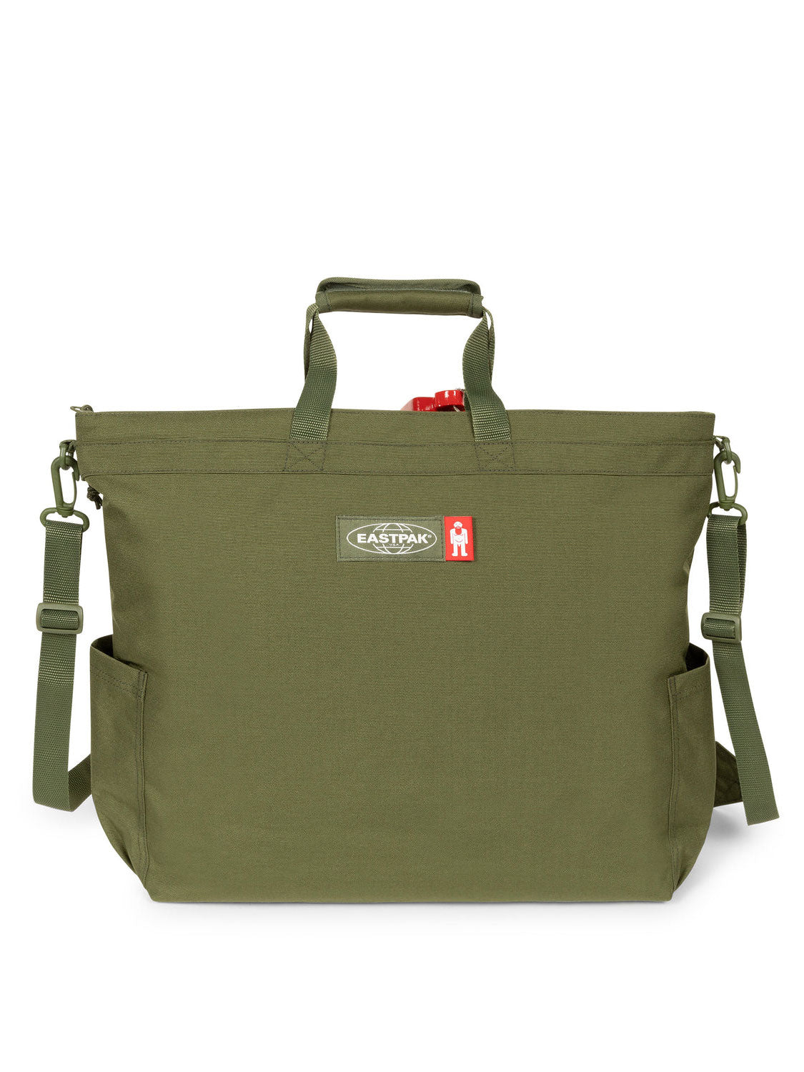 Rear view of Walter Van Beirendonck x Eastpak Walter Carry Bag showing top handles, shoulder strap and Eastpak collaboration logo