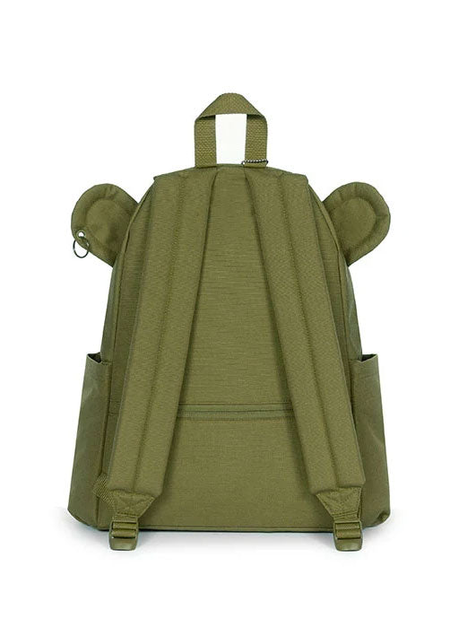 Rear view of Walter Van Beirendonck x Eastpak Walter Pak'r backpack in khaki with padded shoulder straps and back panel.