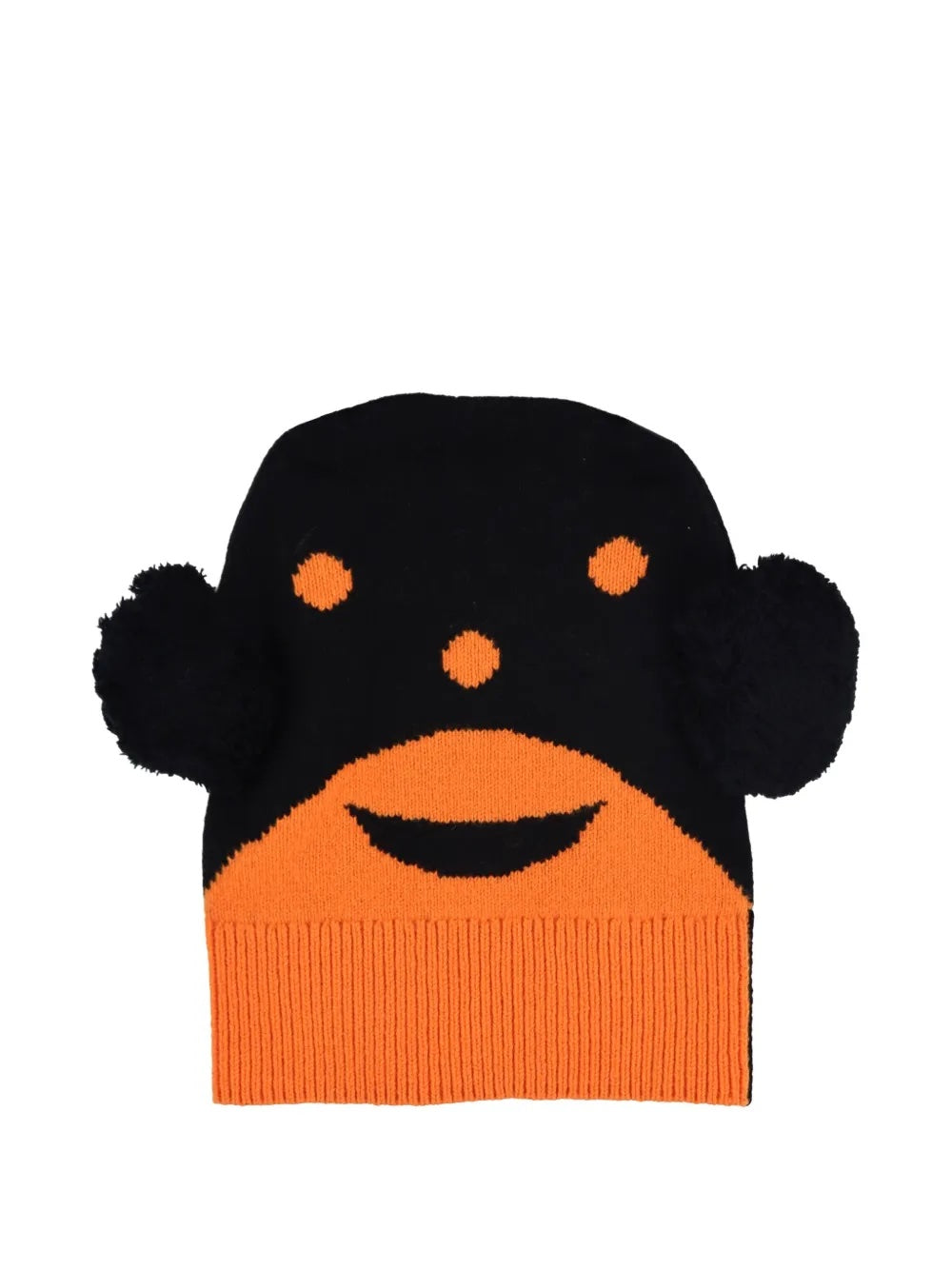 Black and orange beanie from Walter Van Beirendonck on a white background.