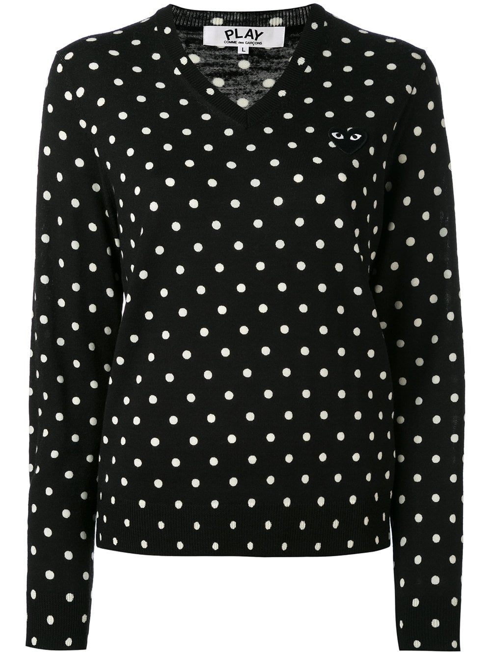 Womens V-Neck Pullover Polka Dot Black Heart - Black-[-Comme des Garçons Play-1