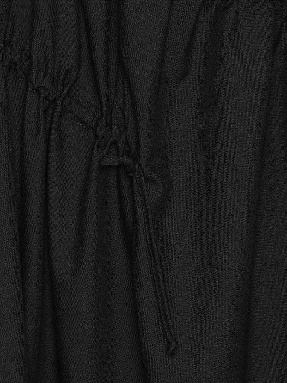 Henrik Vibskov Bon Chalant Dress LS in Black detail view of gathered drawstring construction