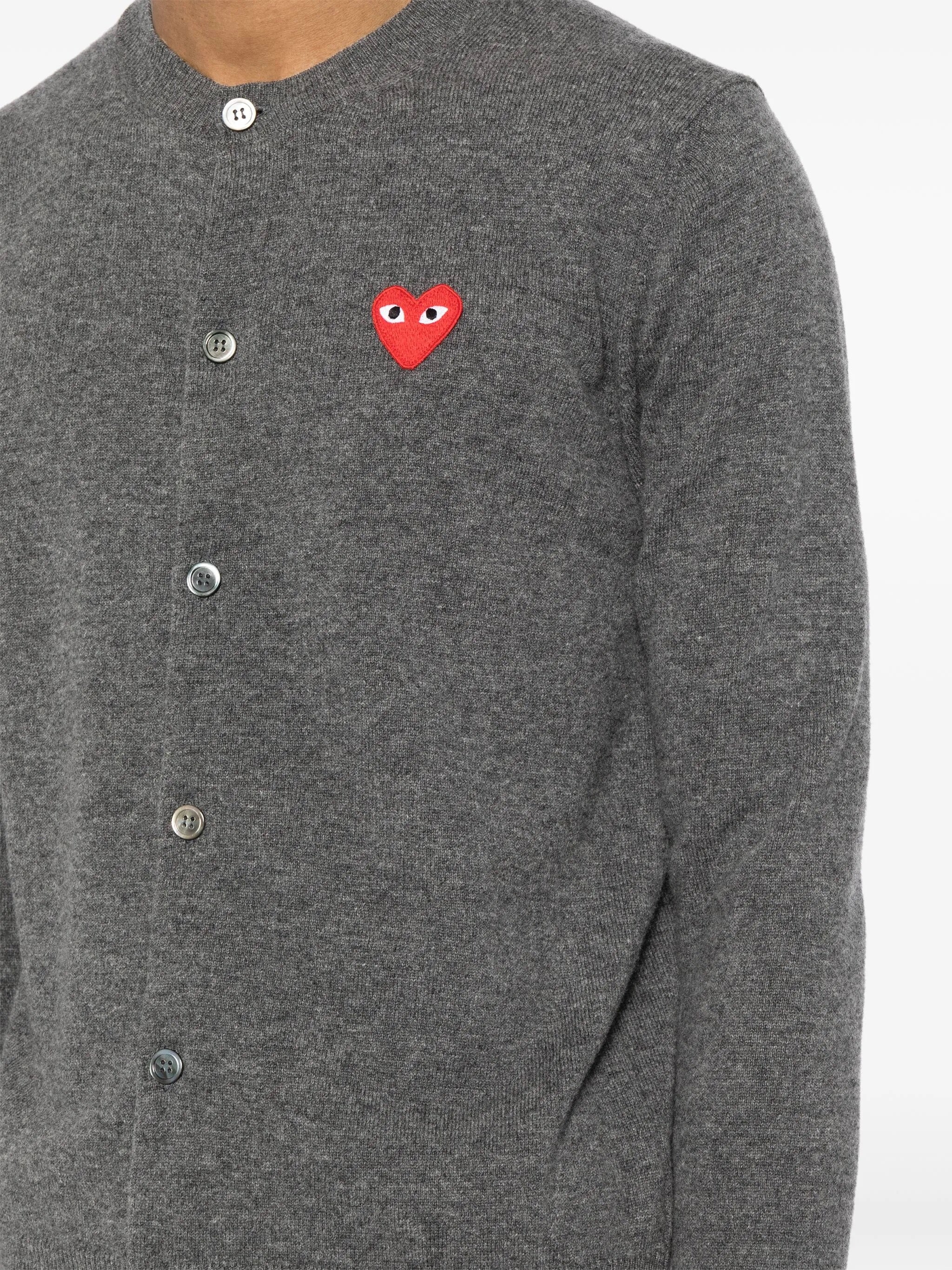 Round-Neck Cardigan Red Heart in Grey from Comme des Garçons Play
