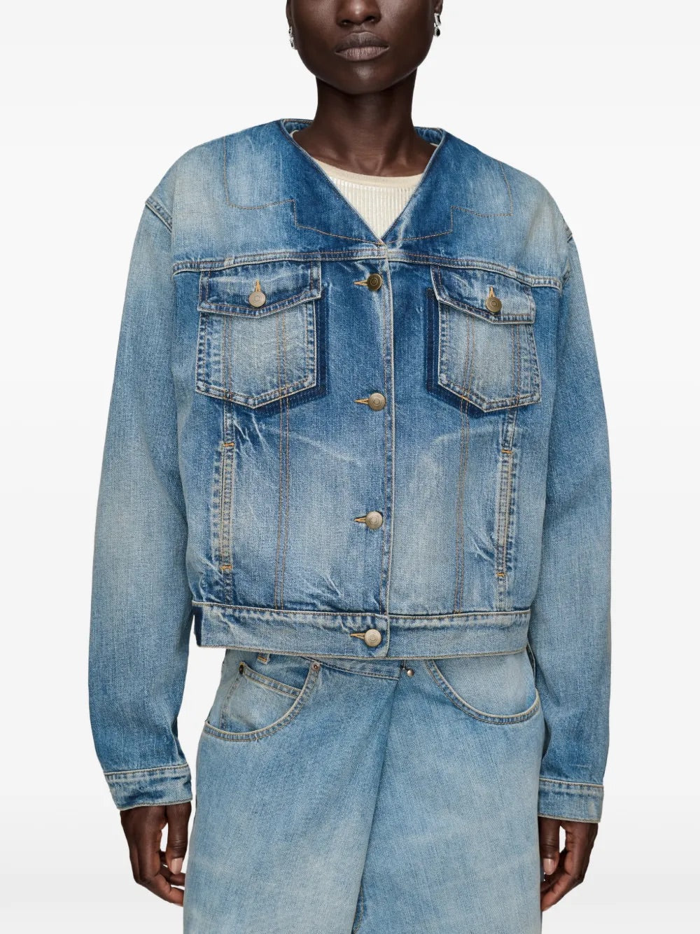 Maison Margiela Foldable Collar Denim Jacket front worn view