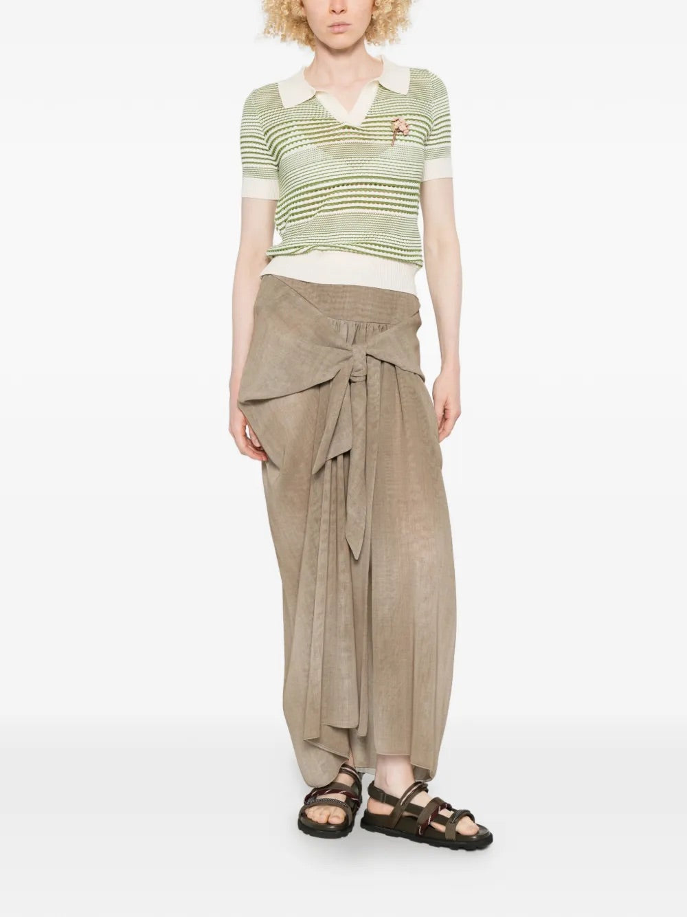 Ka Wa Key Grandma's Bloom Polo Shirt Tea Garden - full body view showing fit and styling