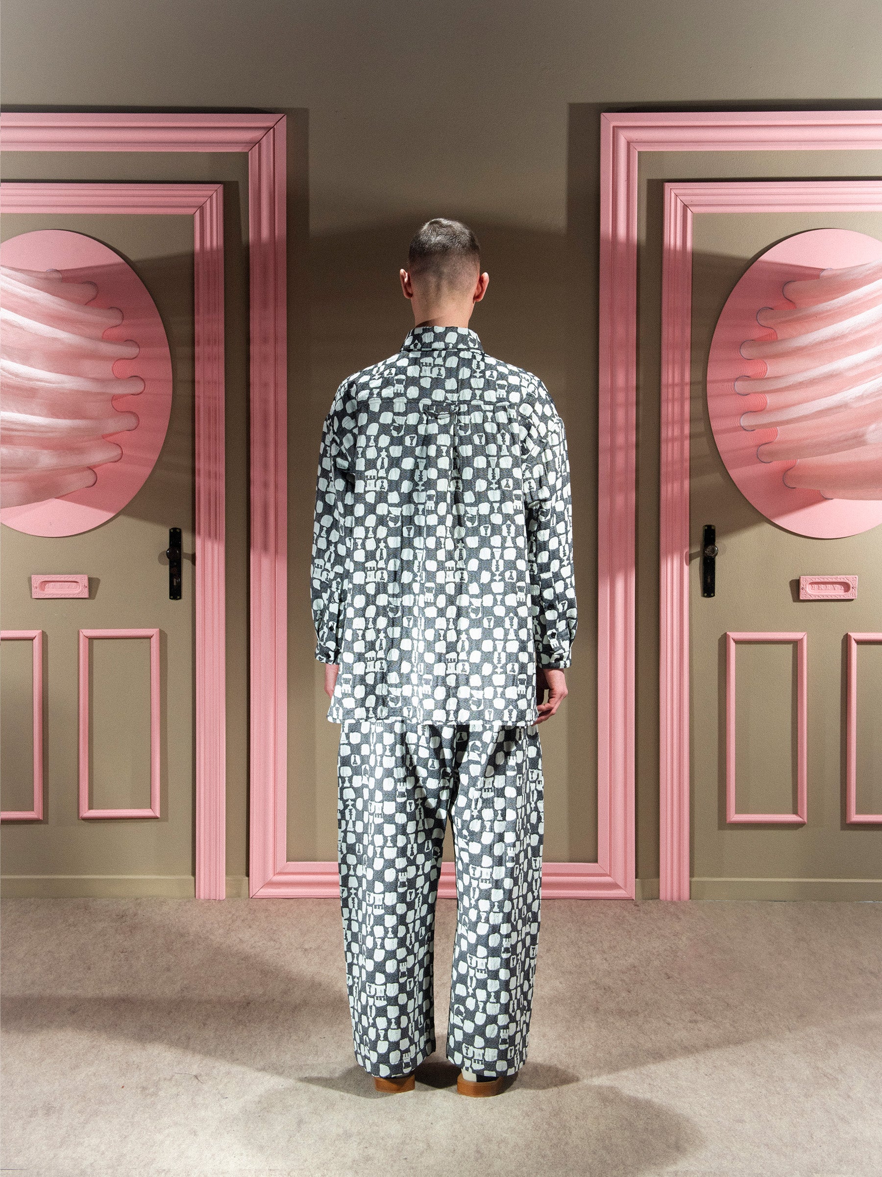 Henrik Vibskov - big shirt in black and white chess print - 4