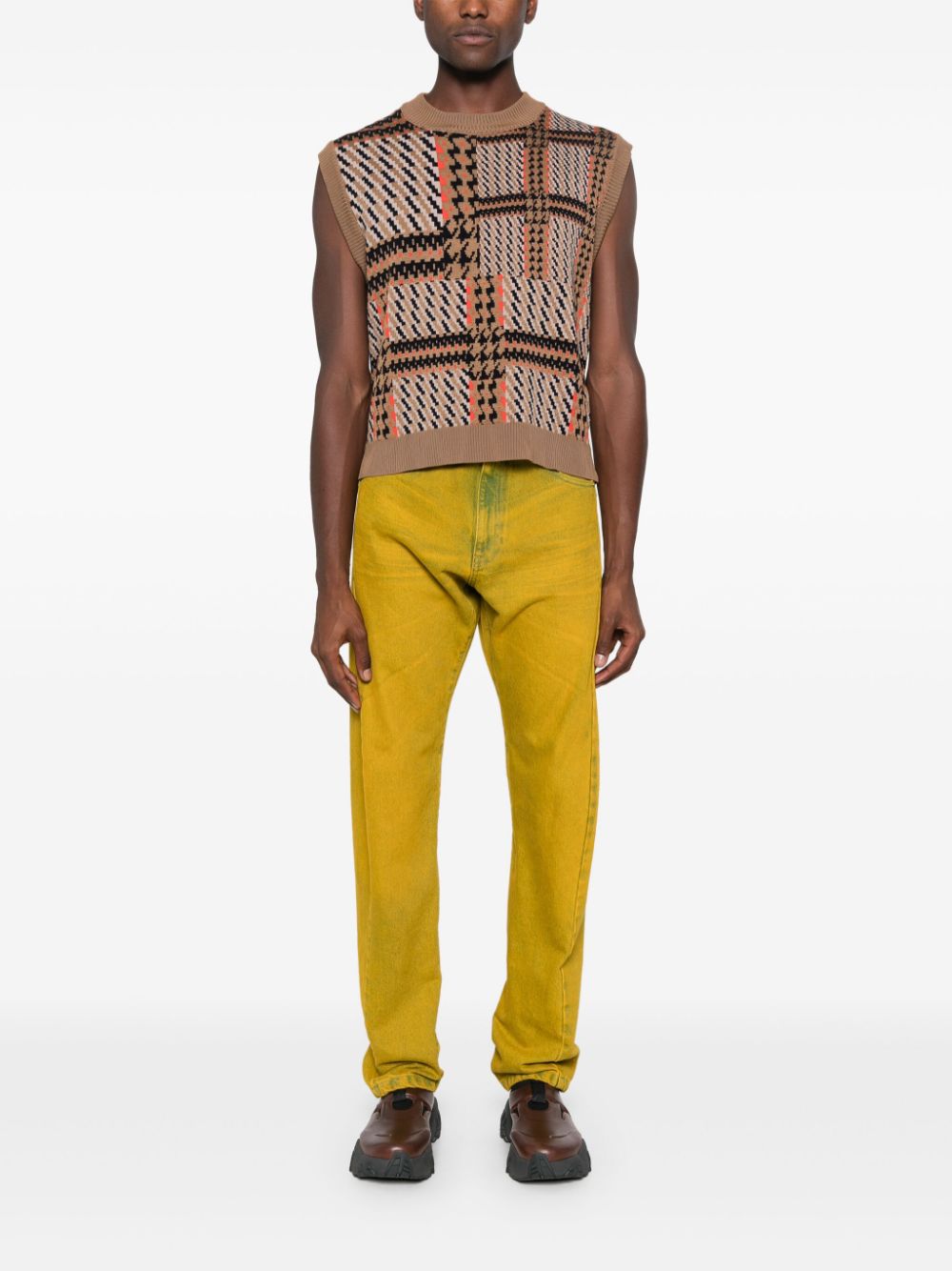 Henrik Vibskov - Dusk knitted vest in orange mixed checks