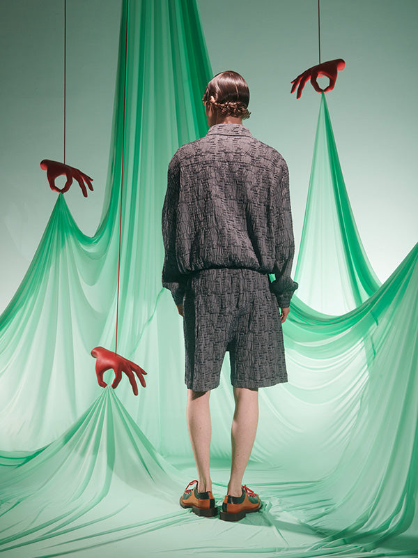 Eclipse Shorts in Grey Outline Fingers from Henrik Vibskov