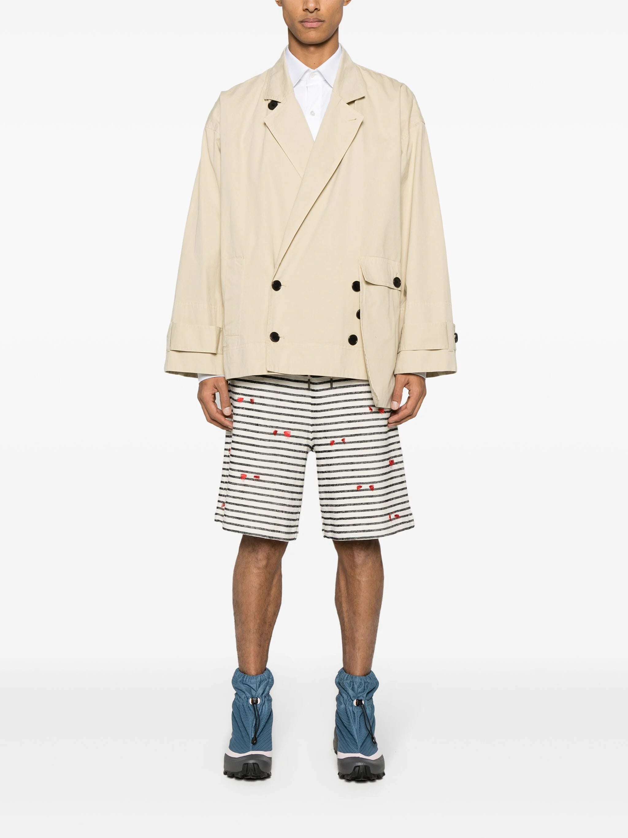 Henrik Vibskov shorts - Fringy Sweat Shorts black white stripes