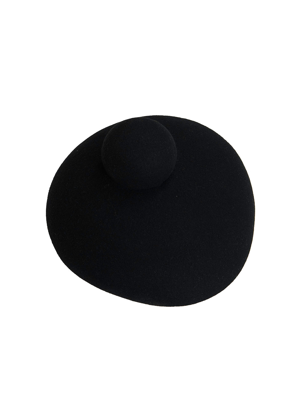 Henrik Vibskov Macaron Hat Anniversary in Black, sculptural wool hat with rounded silhouette and raised circular crown detail