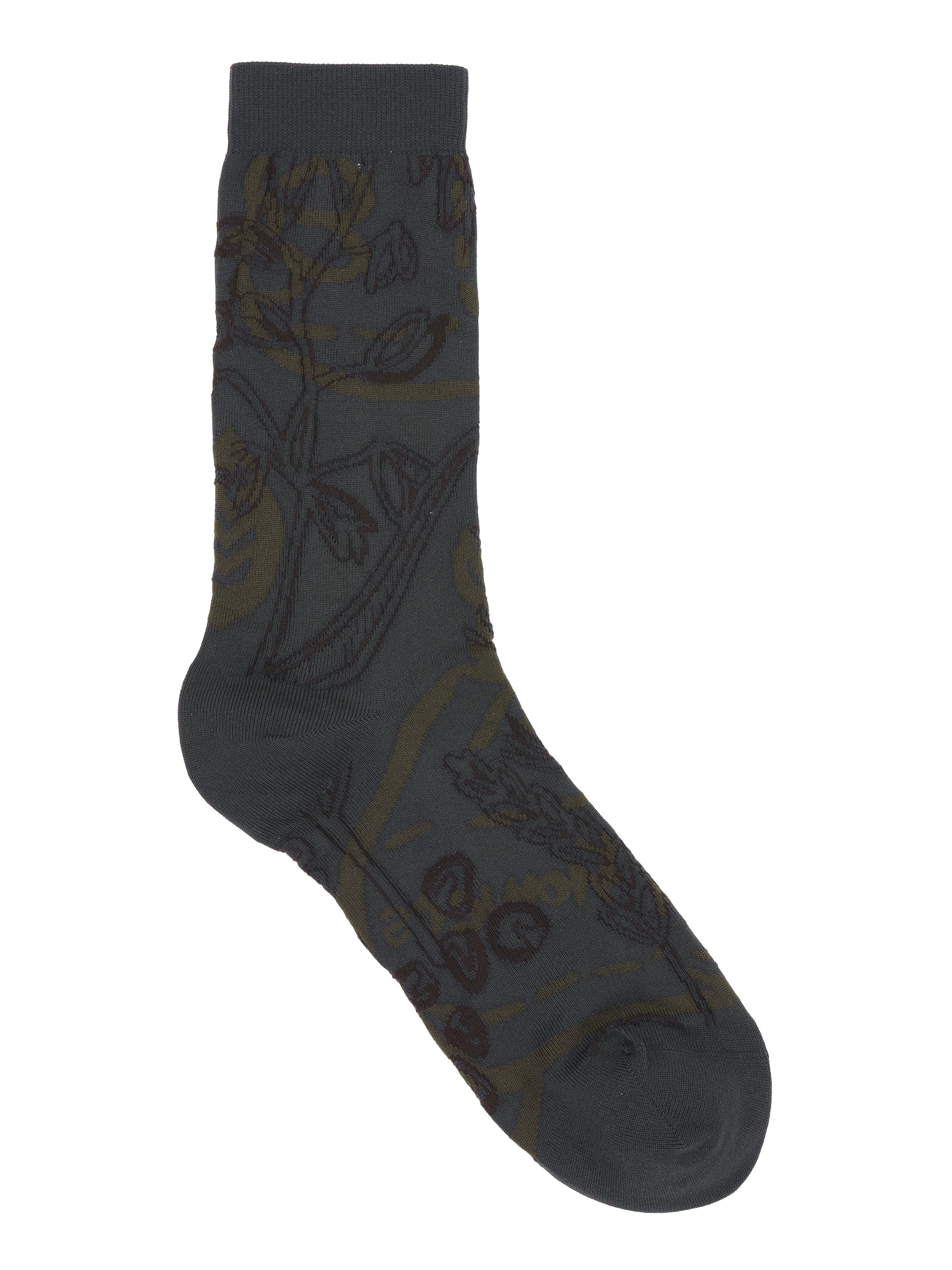 Front view of Seed Socks Femme in Black Crops featuring black fabric with floral illustrations.