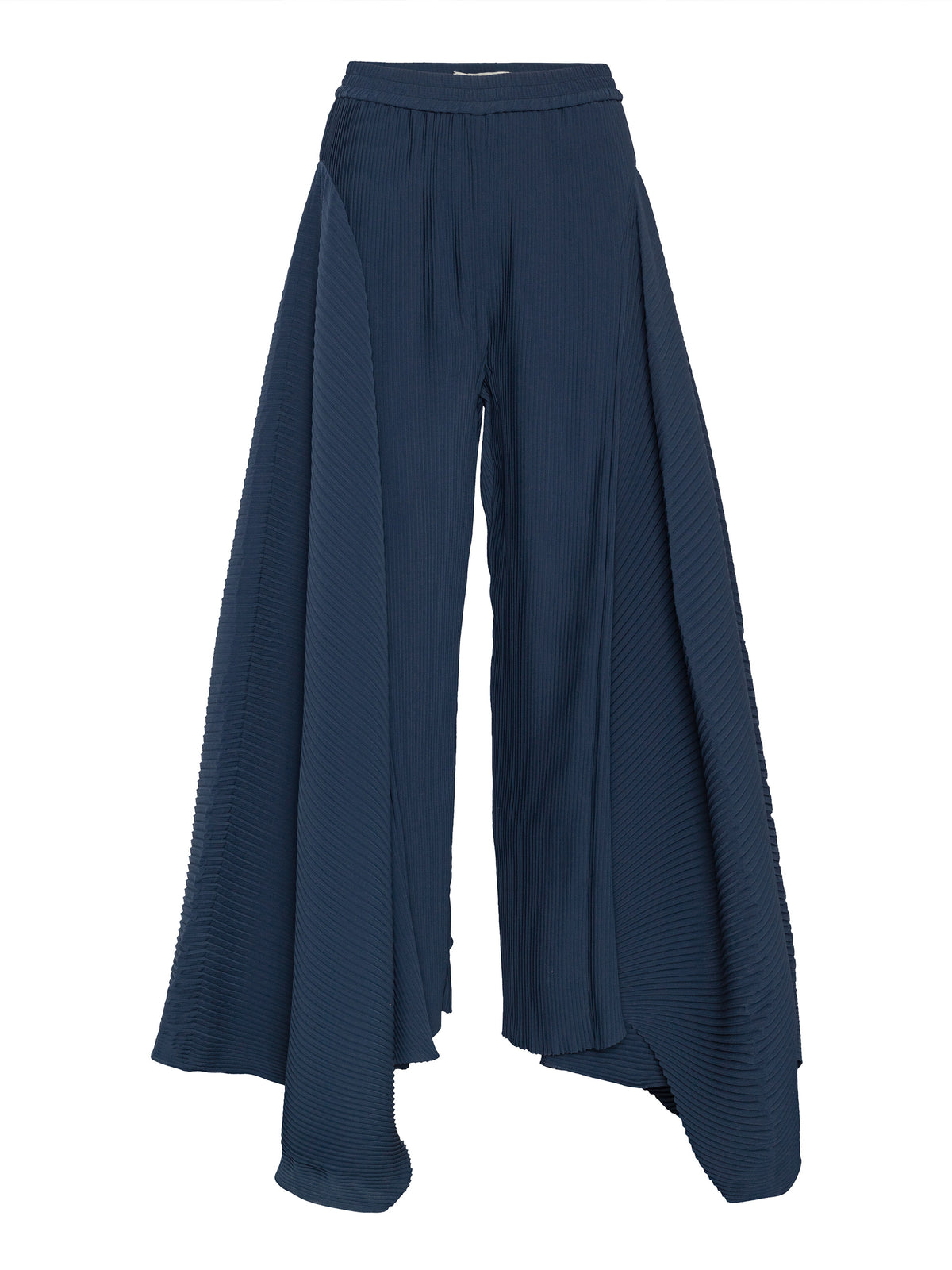 Henrik Vibskov Wrist Plisse Pants in Dress Blue product reference, showing the wide pleated legs, extended side panels and elasticated waistband.