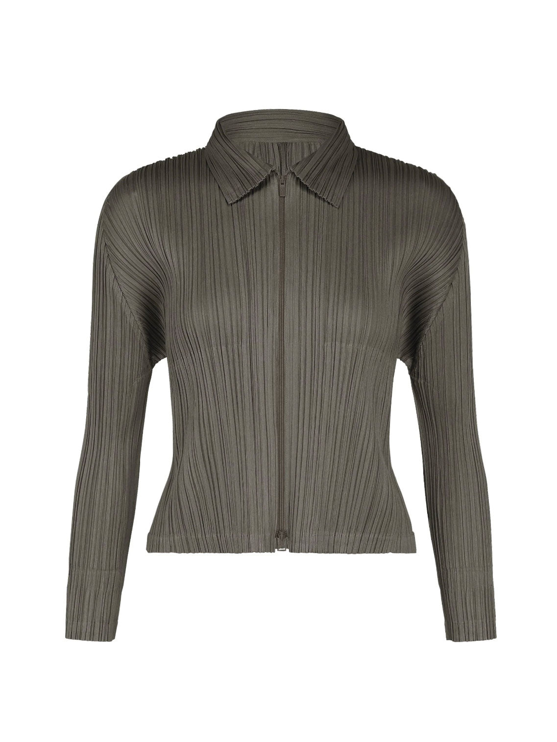 Issey Miyake PLEATS PLEASE! August AW26 Blouson in Charcoal with pleated finish, classic collar and two-way zip front.