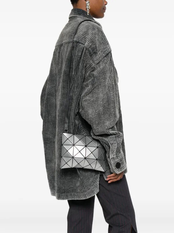 Bao Bao Issey Miyake August AW26 Lucent Shoulder Bag 3x4 in Silver, worn  with glossy geometric panel design