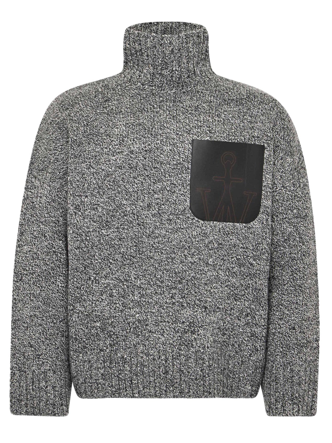 Gray textured sweater with a black pocket on a white background