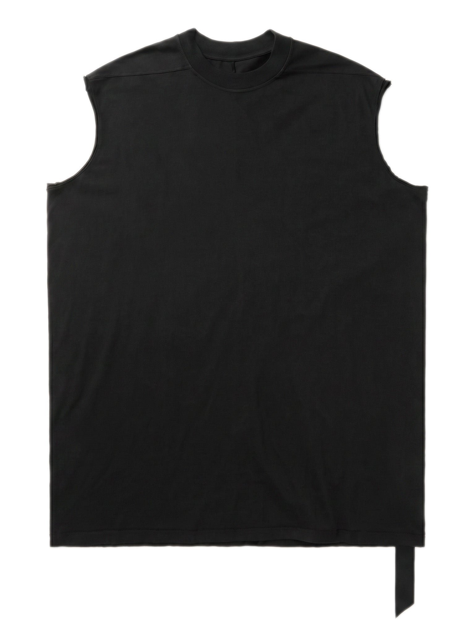 Rick Owens DRKSHDW Tarp T Knit T-Shirt in Black - flat lay showing sleeveless silhouette with round neck and straight hem in black cotton