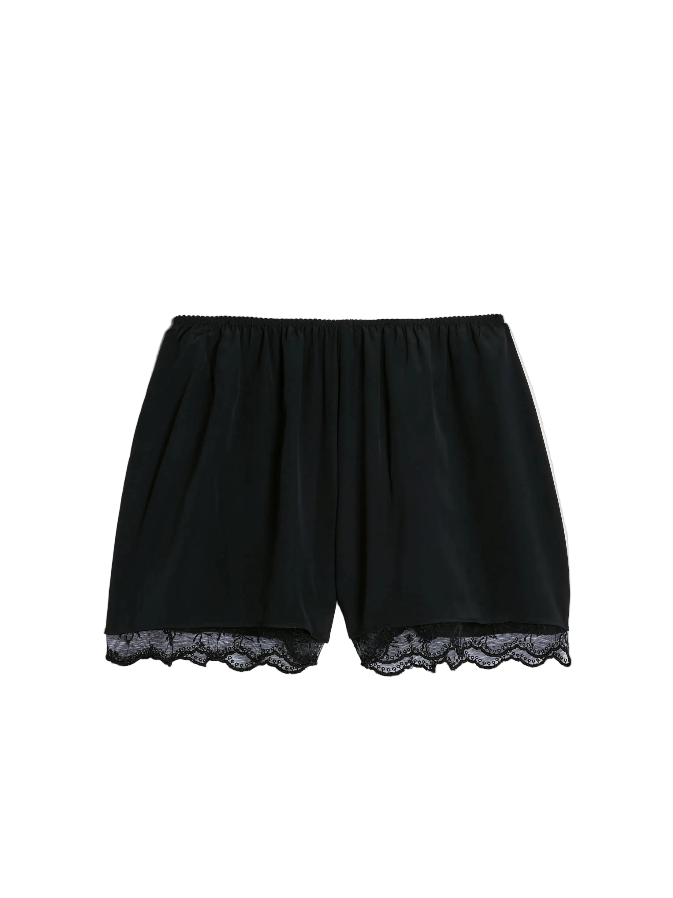Simone Rocha Lace Trim Negligee Shorts in Black with floral lace-trimmed hems