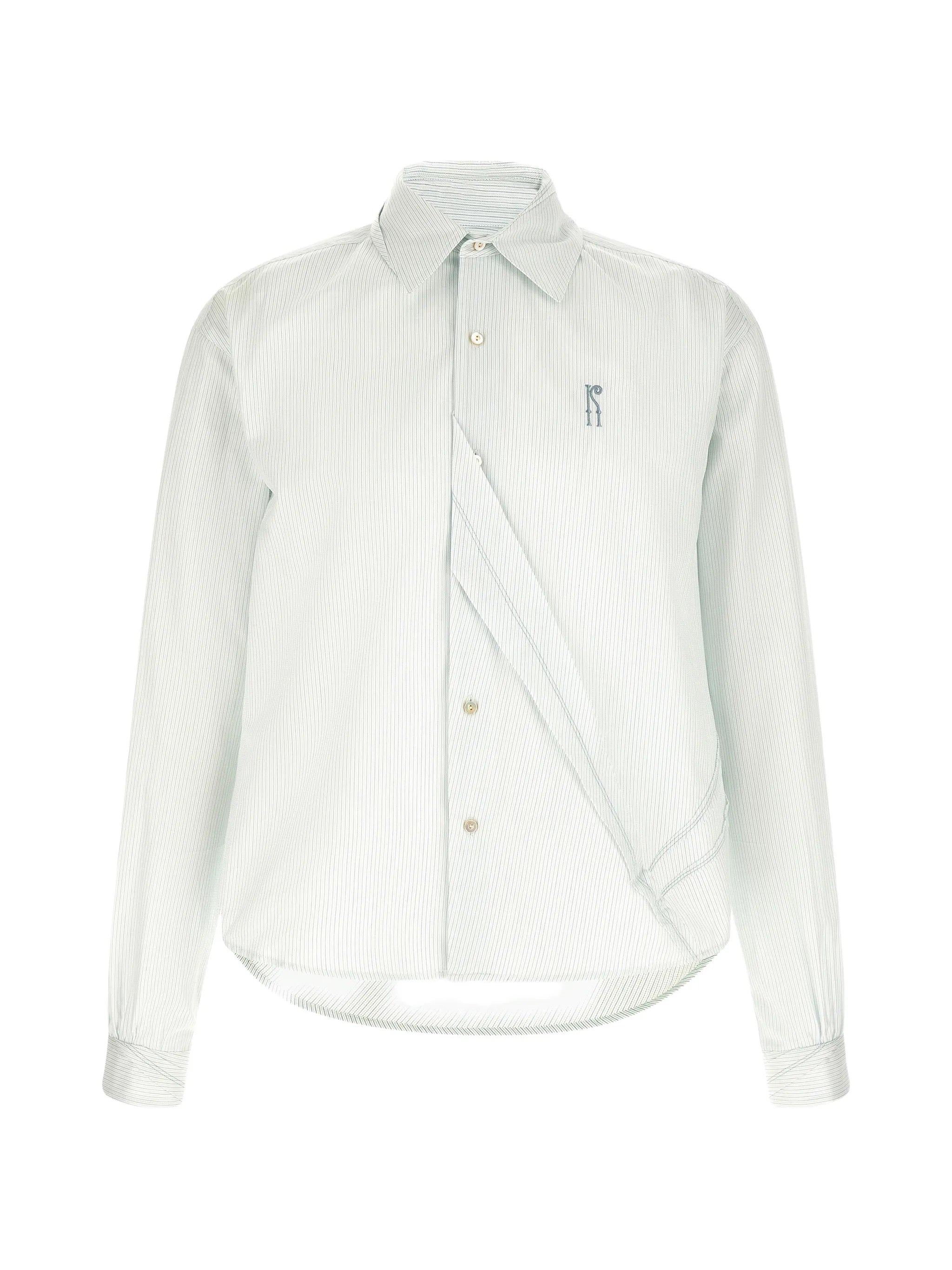 Kiko Kostadinov Ohne K-Dart Shirt in Blue & Green crafted from double-striped cotton shirting.