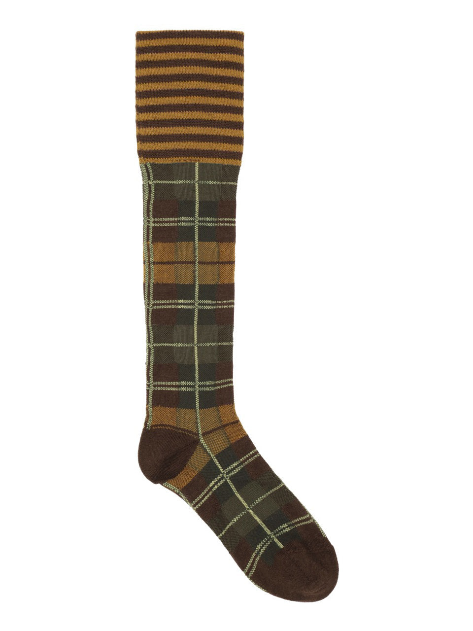 Ribbit Knee Sock in Brown Green Dashed Checks by Henrik Vibskov
