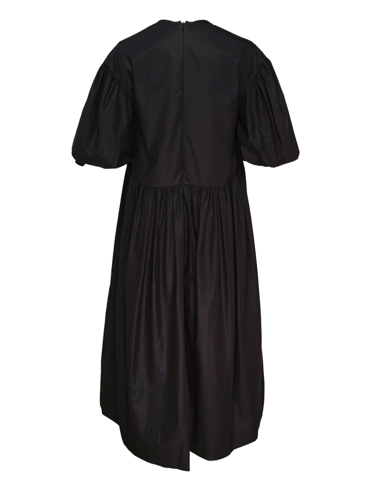 Back view of Simone Rocha Mini Puff Sleeve Gathered Bow Smock Dress with voluminous short sleeves, gathered skirt and back zip fastening.
