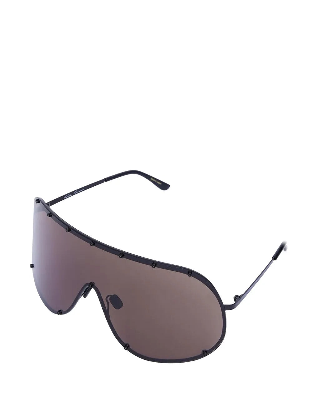 Rick Owens DRKSHDW Shield Sunglasses Black - angled view showing slim arms and lens shape