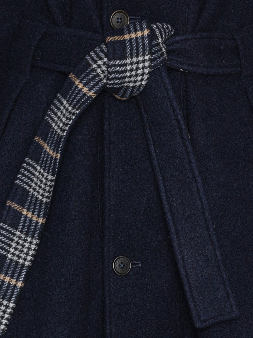 Henrik Vibskov Toadcoat in Navy Duffle belt detail view
