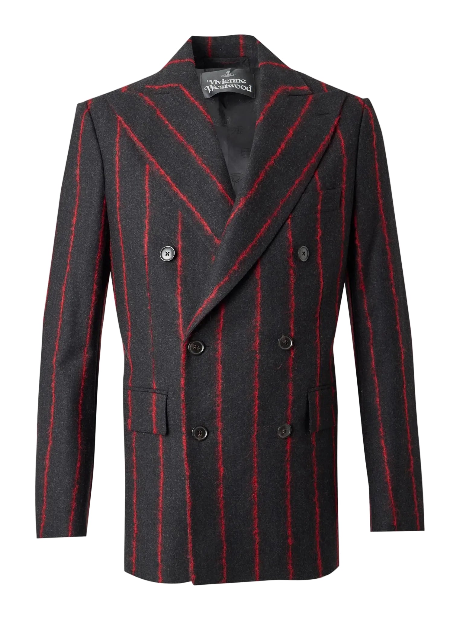 Vivienne Westwood Captain Jacket in Charcoal/Red, double-breasted tailored jacket with red striped pattern, lapel collar and front flap pockets