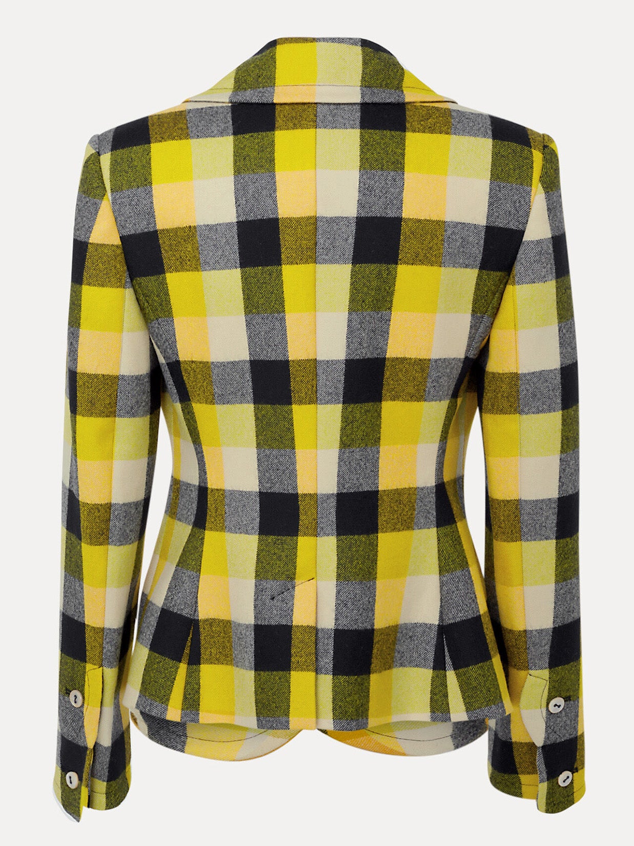 Black and yellow checkered jacket from Vivienne Westwood on a light background.