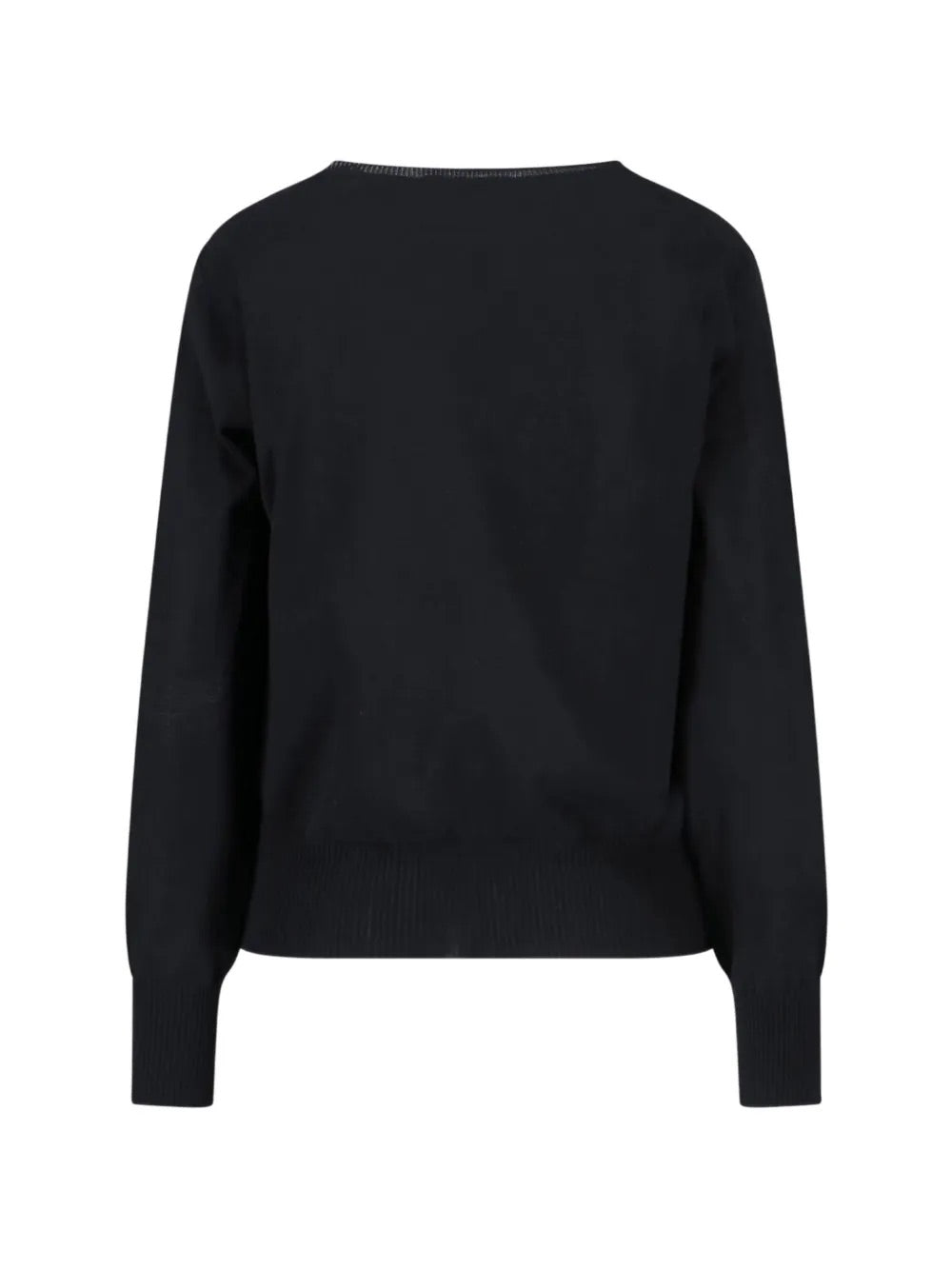 Pamela Jumper in Black by Vivienne Westwood, back view of relaxed-fit black cotton jumper with draped cowl neck, long sleeves and ribbed cuffs and hem, Spring/Summer 2026