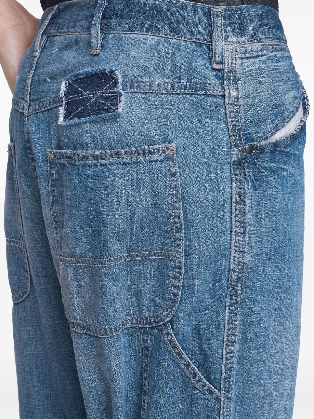 Maison Margiela Blue Washed Jeans - close-up showing denim texture and panel stitching