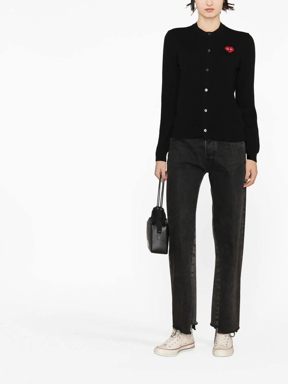 CDG Play x Invader Womens Black Cardigan - Pixelated Heart-[-Comme des Garçons Play-2