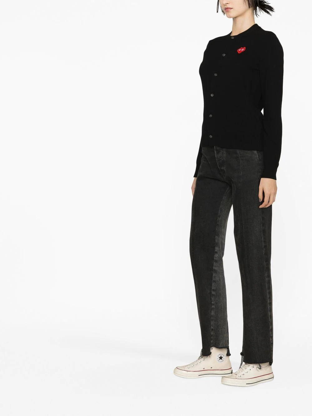 CDG Play x Invader Womens Black Cardigan - Pixelated Heart-[-Comme des Garçons Play-3