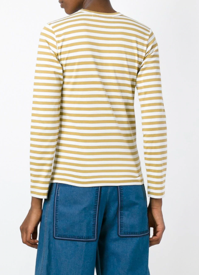 Womens Striped Tee Small Red Heart - Olive-[-Comme des Garçons Play-4